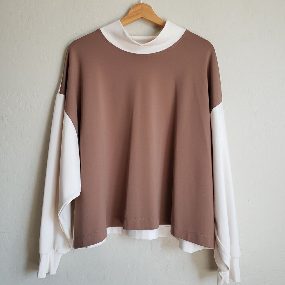 Athleta Brown and White Layered-Look Sweatshirt - Picture 2 of 12